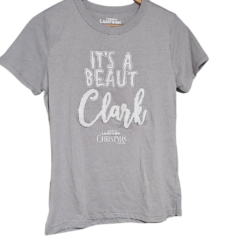 Gray Graphic Tee National Lampoon Christmas It's A Beaut Clark Sequin Size S NWT